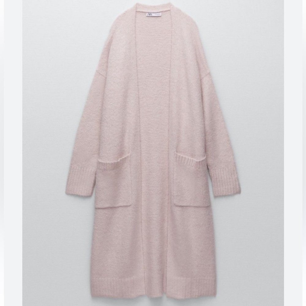 Zara Pink Knit Long Cardigan with Pockets